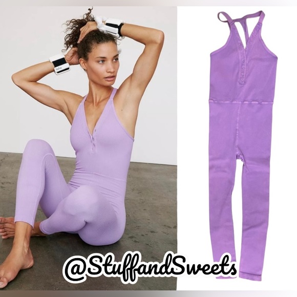 Free People Pants - Free People Happiness Runs Henley Onesie purple M/L